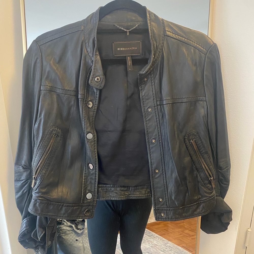 Authentic BCBG leather snap jacket size small